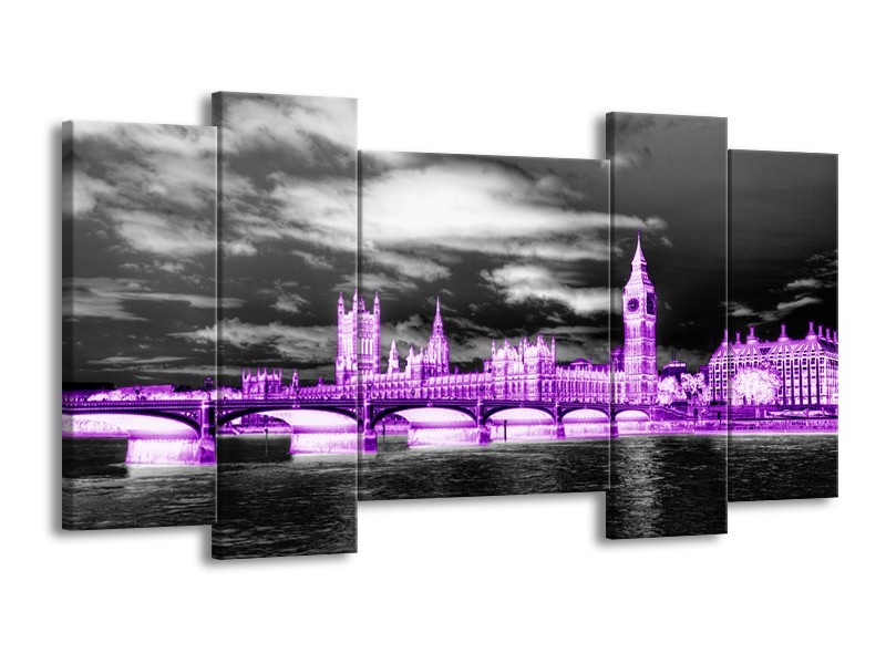 Canvas Schilderij Engeland, London | Paars, Zwart, Wit | 120x65cm 5Luik