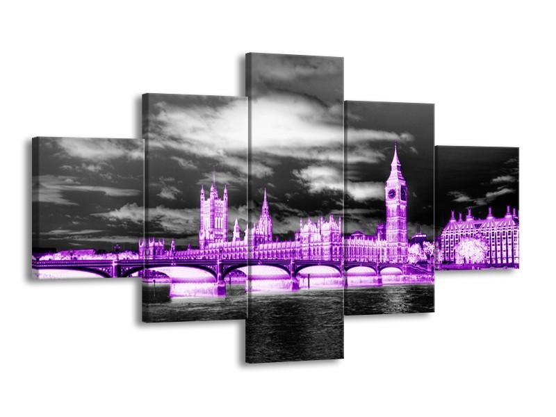 Glasschilderij Engeland, London | Paars, Zwart, Wit | 125x70cm 5Luik