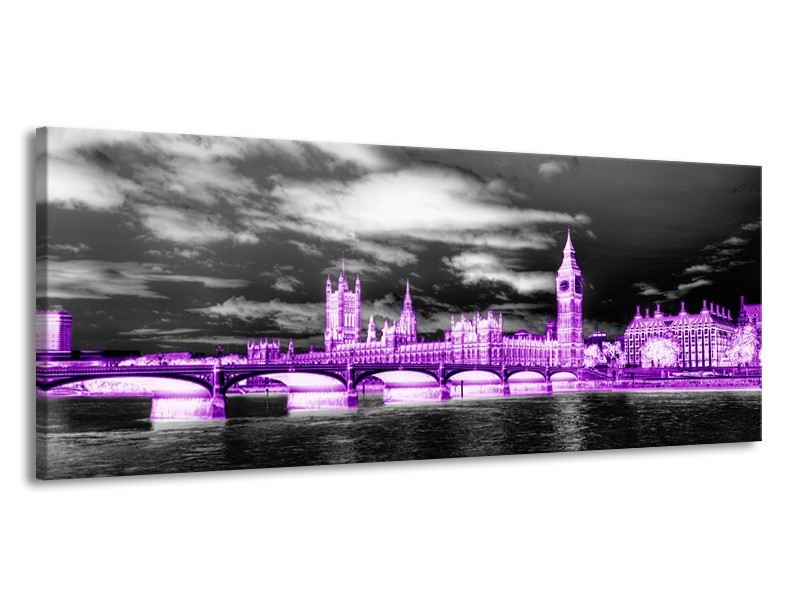 Canvas Schilderij Engeland, London | Paars, Zwart, Wit | 145x58cm 1Luik