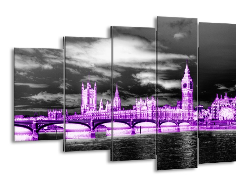 Canvas Schilderij Engeland, London | Paars, Zwart, Wit | 150x100cm 5Luik