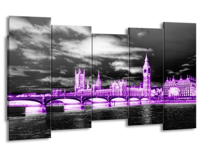 Canvas Schilderij Engeland, London | Paars, Zwart, Wit | 150x80cm 5Luik