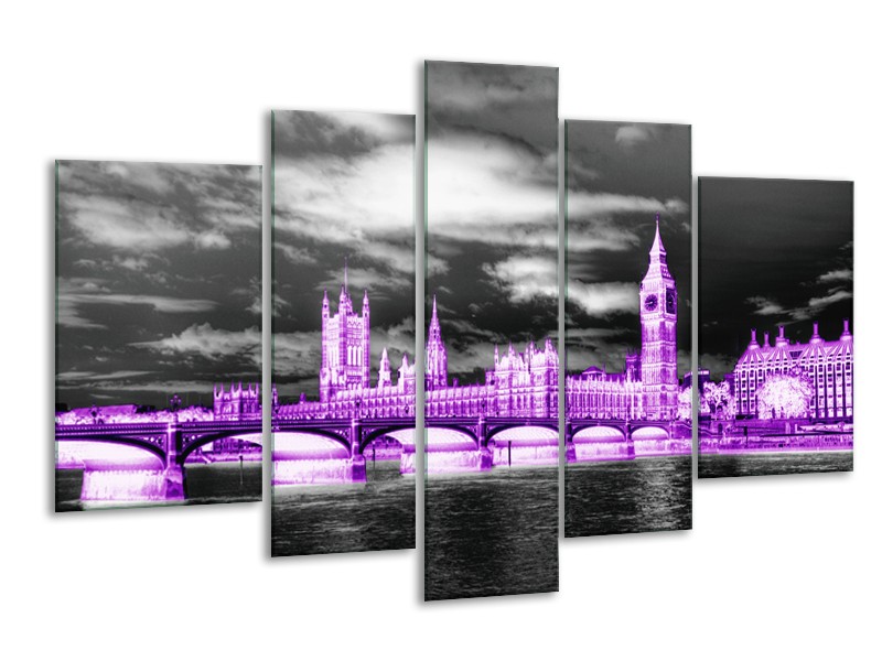 Glasschilderij Engeland, London | Paars, Zwart, Wit | 170x100cm 5Luik