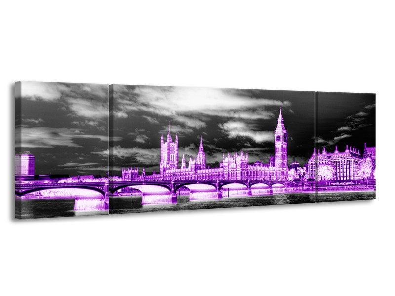 Canvas Schilderij Engeland, London | Paars, Zwart, Wit | 170x50cm 3Luik