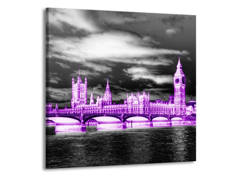 Canvas Schilderij Engeland, London | Paars, Zwart, Wit | 70x70cm 1Luik