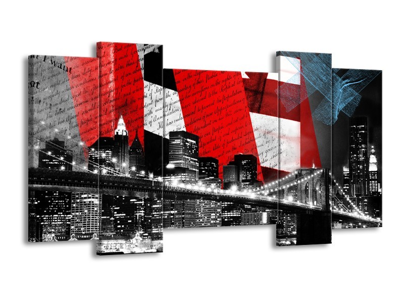 Canvas Schilderij Steden, Brug | Zwart, Wit, Rood | 120x65cm 5Luik