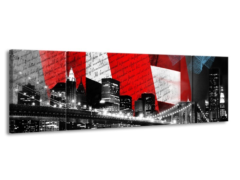 Glasschilderij Steden, Brug | Zwart, Wit, Rood | 170x50cm 3Luik