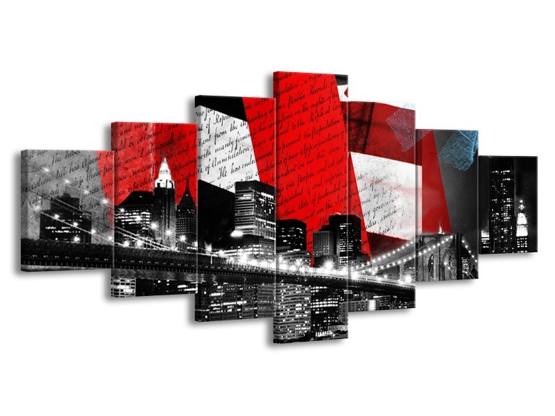 Canvas Schilderij Steden, Brug | Zwart, Wit, Rood | 210x100cm 7Luik