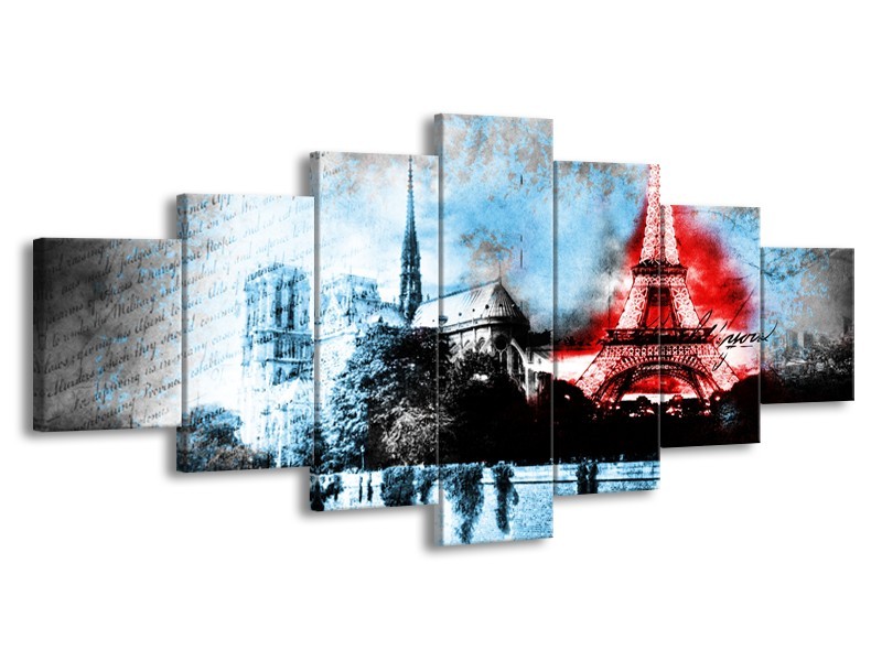 Glasschilderij Parijs, Eiffeltoren | Blauw, Rood, Zwart | 210x100cm 7Luik