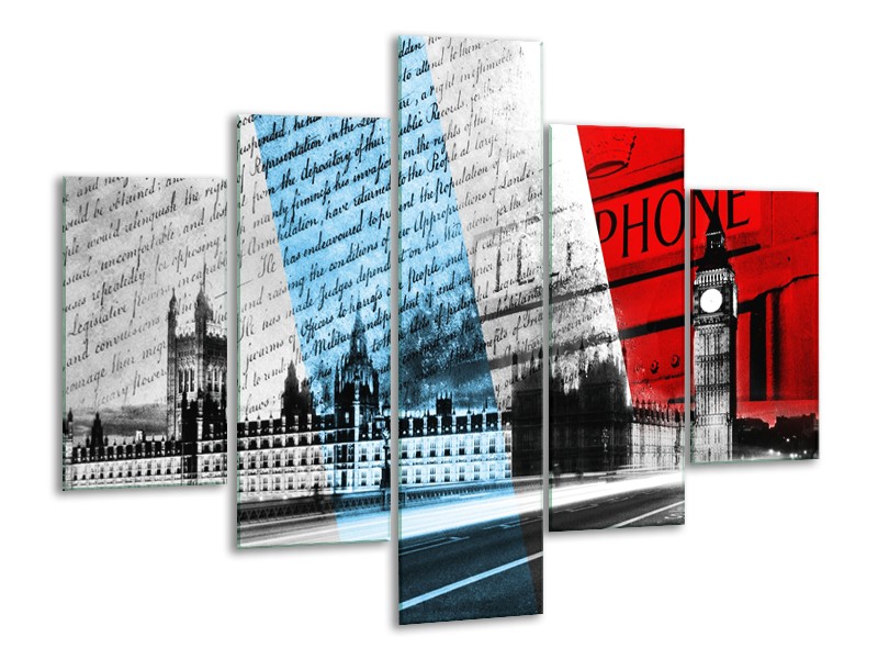 Glasschilderij Engeland, London | Zwart, Blauw, Rood | 100x70cm 5Luik