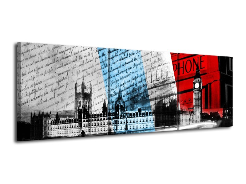 Canvas Schilderij Engeland, London | Zwart, Blauw, Rood | 120x40cm 3Luik