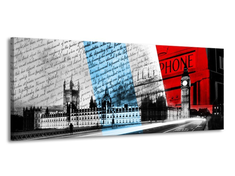 Canvas Schilderij Engeland, London | Zwart, Blauw, Rood | 145x58cm 1Luik