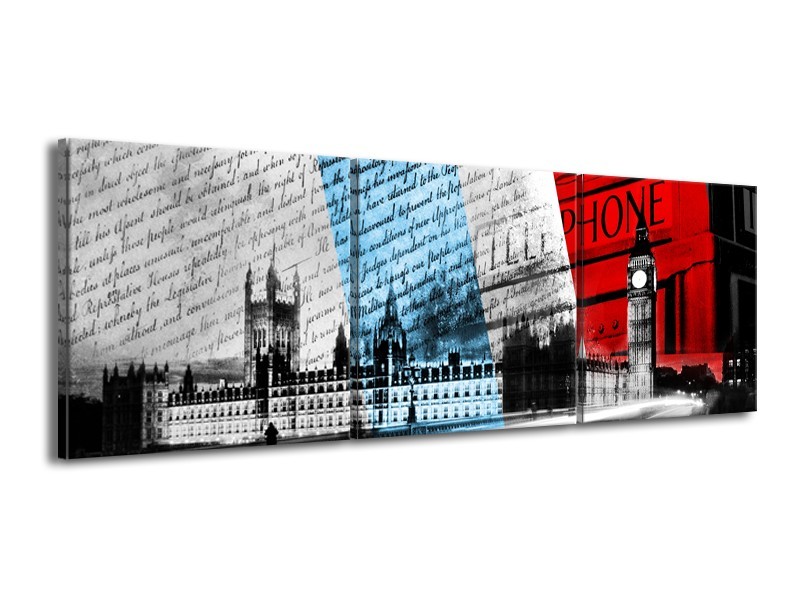 Glasschilderij Engeland, London | Zwart, Blauw, Rood | 150x50cm 3Luik