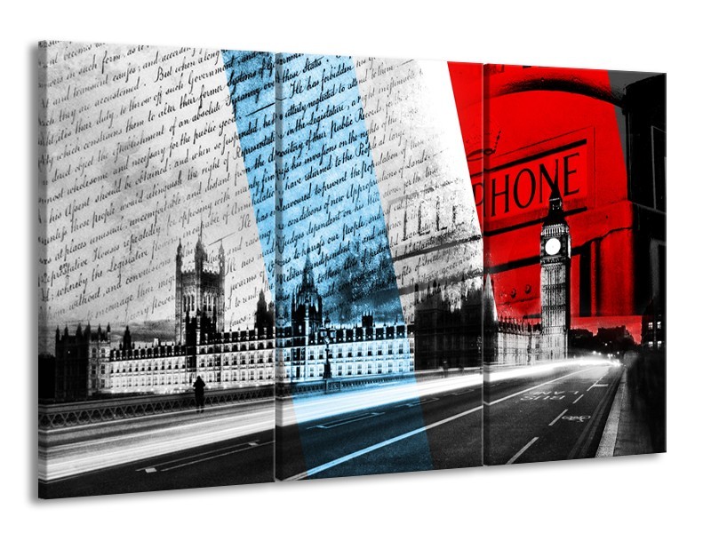 Glasschilderij Engeland, London | Zwart, Blauw, Rood | 165x100cm 3Luik