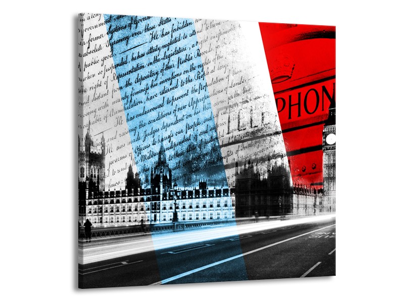Glasschilderij Engeland, London | Zwart, Blauw, Rood | 70x70cm 1Luik