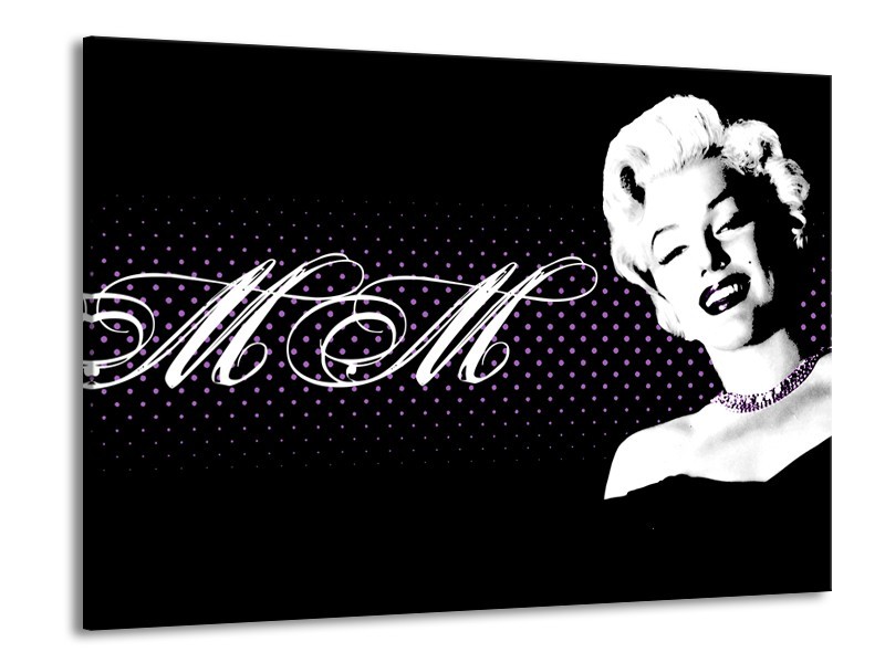 Glasschilderij Marilyn Monroe | Zwart, Wit, Paars | 100x70cm 1Luik