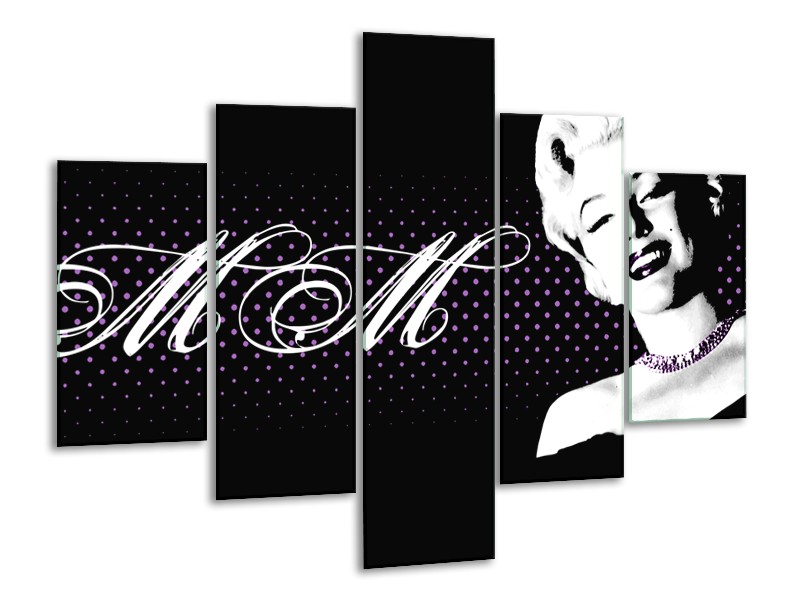 Canvas Schilderij Marilyn Monroe | Zwart, Wit, Paars | 100x70cm 5Luik