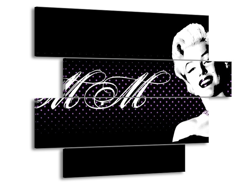 Canvas Schilderij Marilyn Monroe | Zwart, Wit, Paars | 115x85cm 4Luik