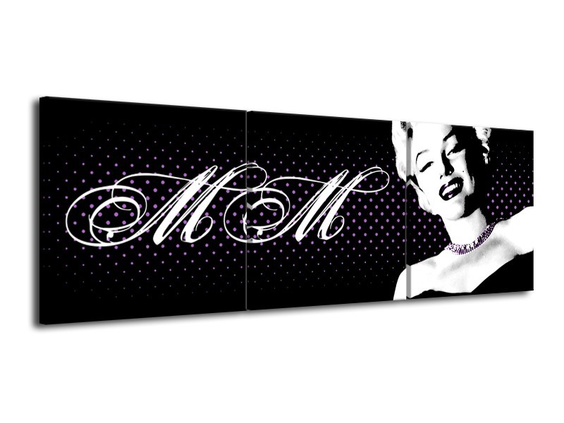 Glasschilderij Marilyn Monroe | Zwart, Wit, Paars | 120x40cm 3Luik