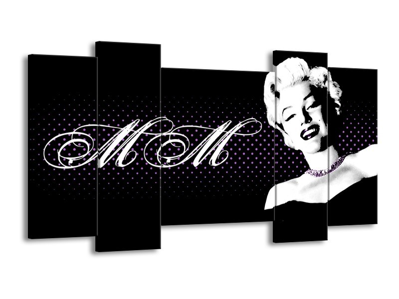Canvas Schilderij Marilyn Monroe | Zwart, Wit, Paars | 120x65cm 5Luik