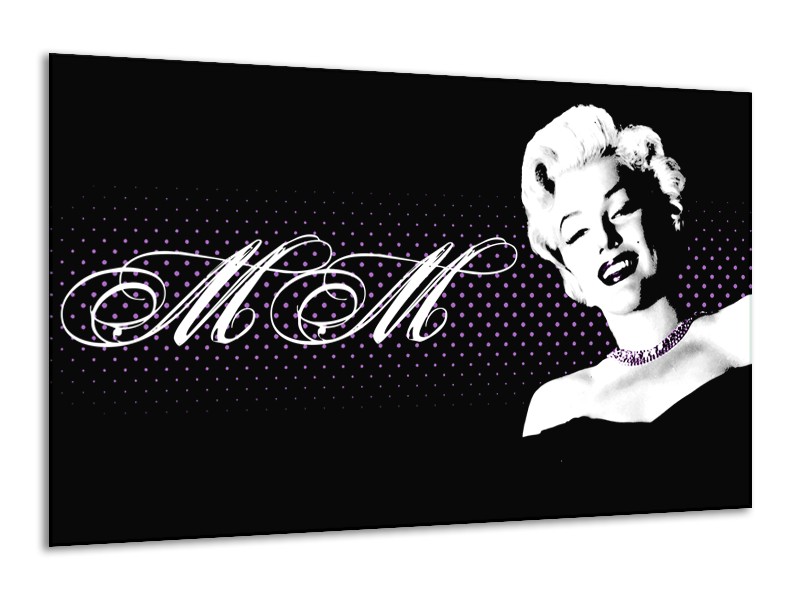 Glasschilderij Marilyn Monroe | Zwart, Wit, Paars | 120x70cm 1Luik