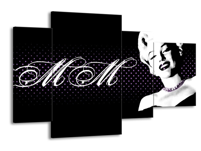 Glasschilderij Marilyn Monroe | Zwart, Wit, Paars | 120x75cm 4Luik