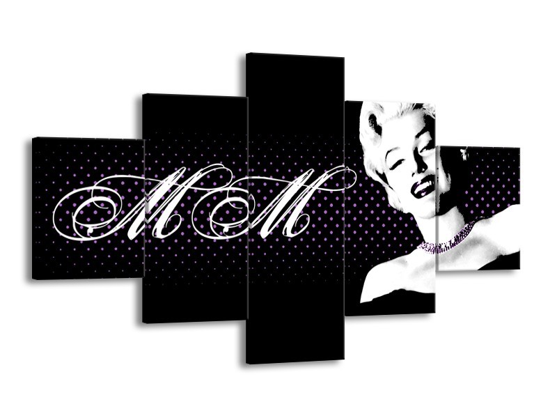 Canvas Schilderij Marilyn Monroe | Zwart, Wit, Paars | 125x70cm 5Luik