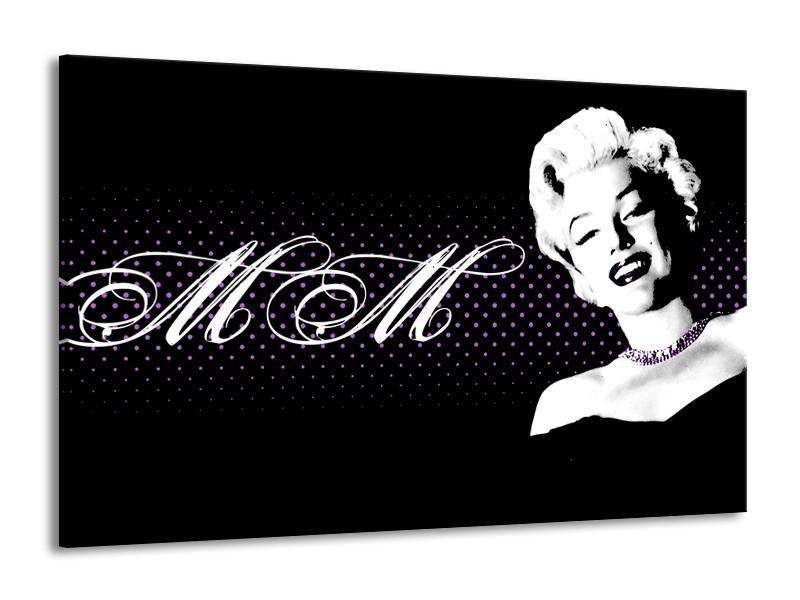 Glasschilderij Marilyn Monroe | Zwart, Wit, Paars | 140x90cm 1Luik