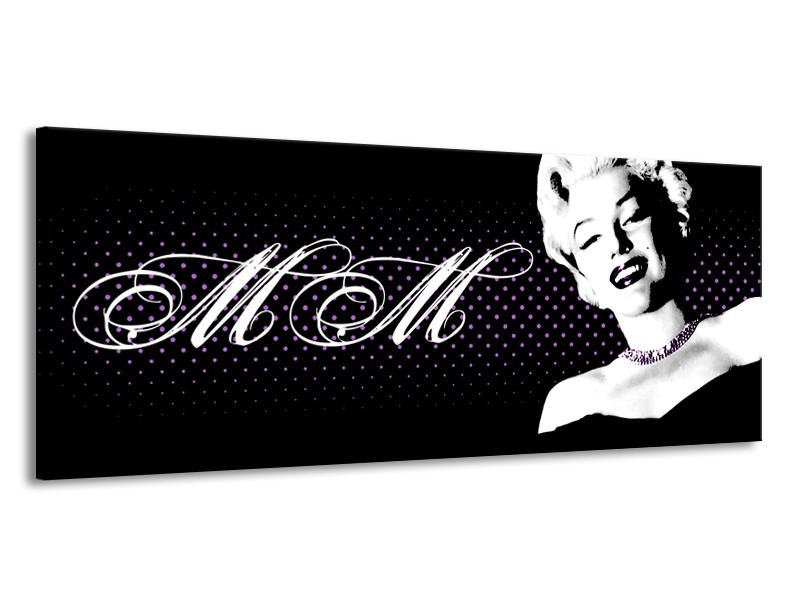 Glasschilderij Marilyn Monroe | Zwart, Wit, Paars | 145x58cm 1Luik