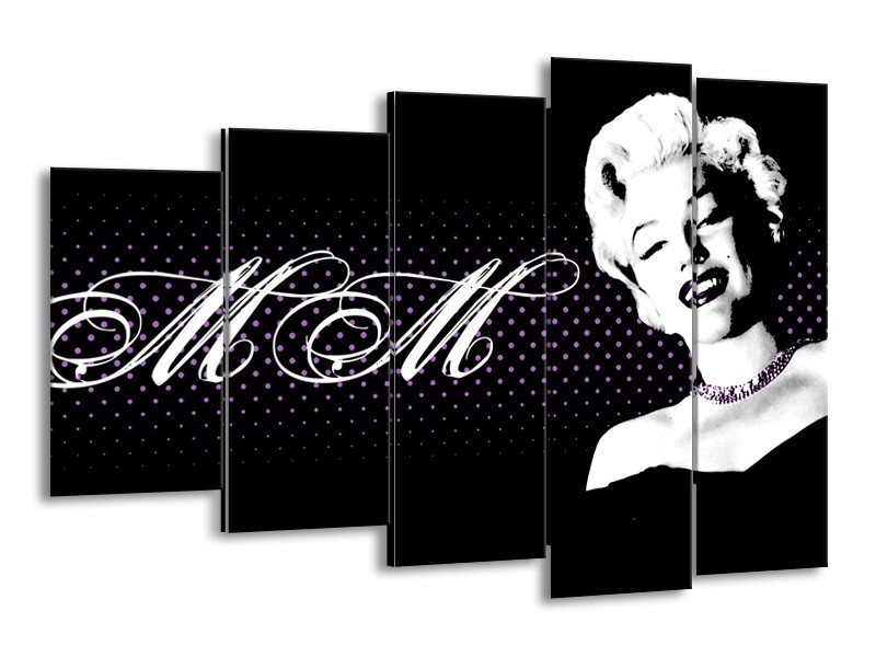 Canvas Schilderij Marilyn Monroe | Zwart, Wit, Paars | 150x100cm 5Luik