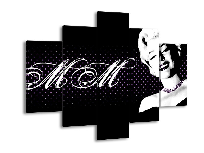 Glasschilderij Marilyn Monroe | Zwart, Wit, Paars | 150x105cm 5Luik