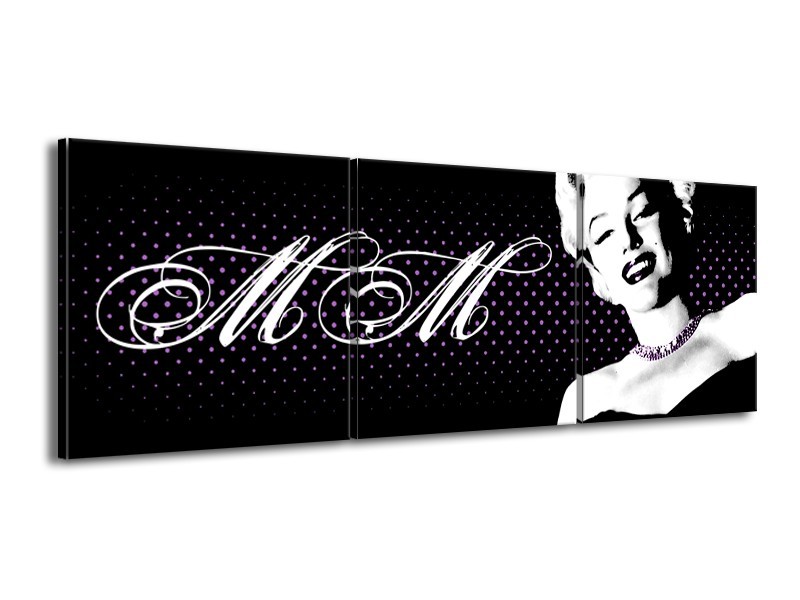 Canvas Schilderij Marilyn Monroe | Zwart, Wit, Paars | 150x50cm 3Luik