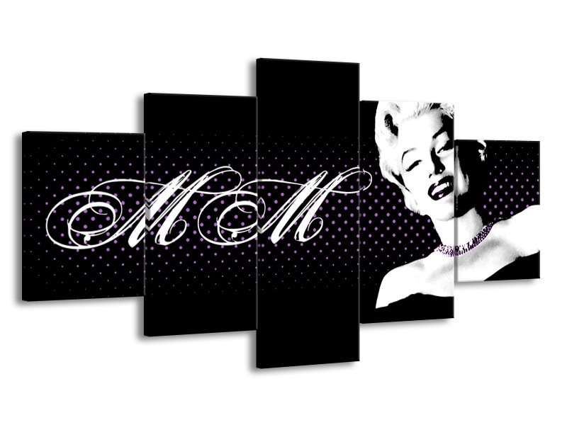 Canvas Schilderij Marilyn Monroe | Zwart, Wit, Paars | 150x80cm 5Luik