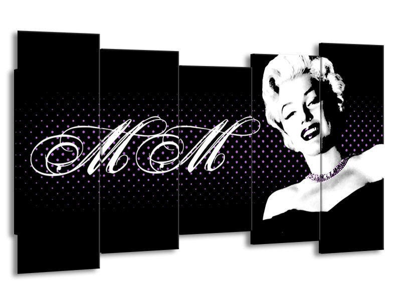 Canvas Schilderij Marilyn Monroe | Zwart, Wit, Paars | 150x80cm 5Luik