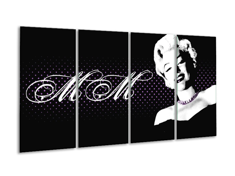 Canvas Schilderij Marilyn Monroe | Zwart, Wit, Paars | 160x80cm 4Luik