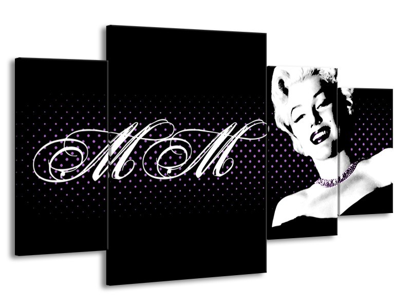 Canvas Schilderij Marilyn Monroe | Zwart, Wit, Paars | 160x90cm 4Luik