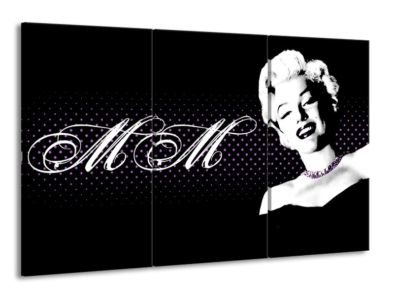 Canvas Schilderij Marilyn Monroe | Zwart, Wit, Paars | 165x100cm 3Luik