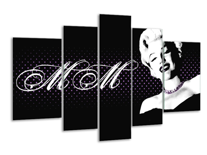 Glasschilderij Marilyn Monroe | Zwart, Wit, Paars | 170x100cm 5Luik