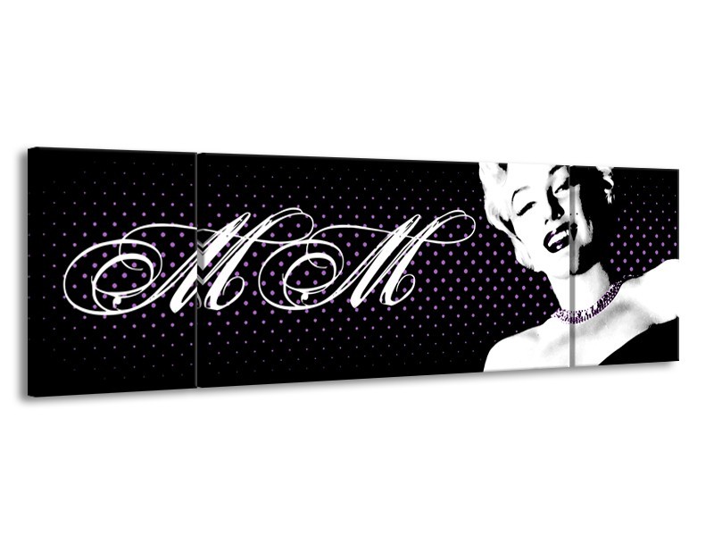 Glasschilderij Marilyn Monroe | Zwart, Wit, Paars | 170x50cm 3Luik