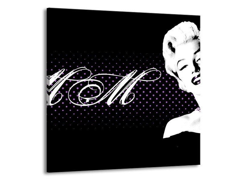 Canvas Schilderij Marilyn Monroe | Zwart, Wit, Paars | 50x50cm 1Luik