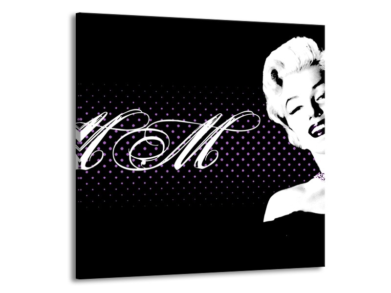 Glasschilderij Marilyn Monroe | Zwart, Wit, Paars | 70x70cm 1Luik