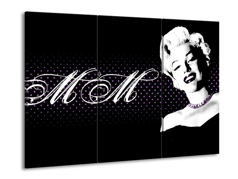 Canvas Schilderij Marilyn Monroe | Zwart, Wit, Paars | 60x90cm 3Luik