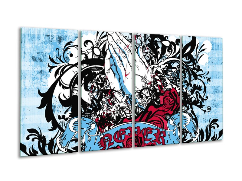 Glasschilderij Popart, Handen | Blauw, Rood, Zwart | 160x80cm 4Luik