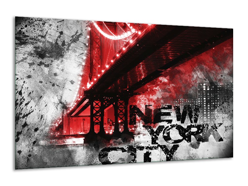 Glasschilderij New York, Brug | Rood, Zwart, Wit | 120x70cm 1Luik