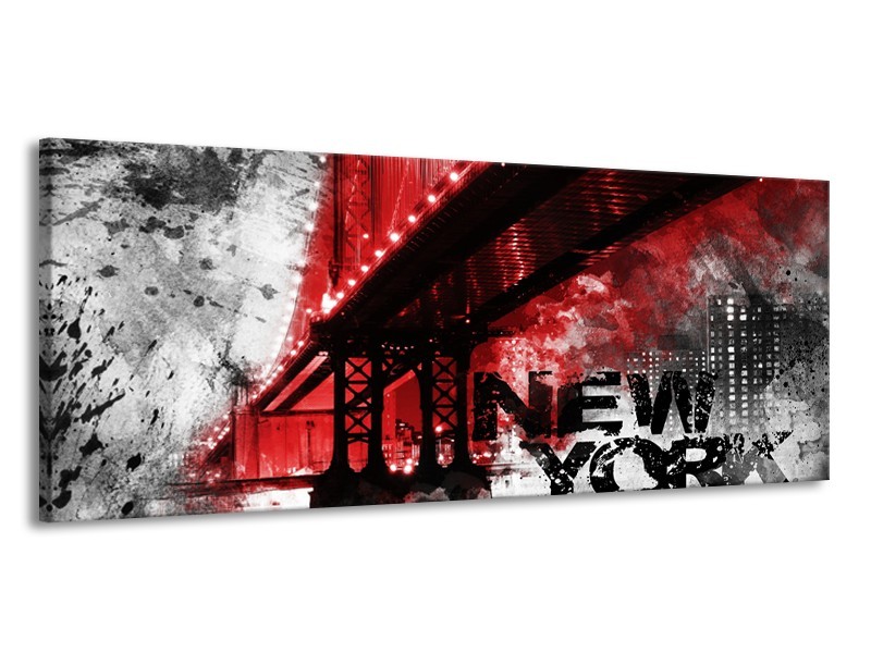 Canvas Schilderij New York, Brug | Rood, Zwart, Wit | 145x58cm 1Luik