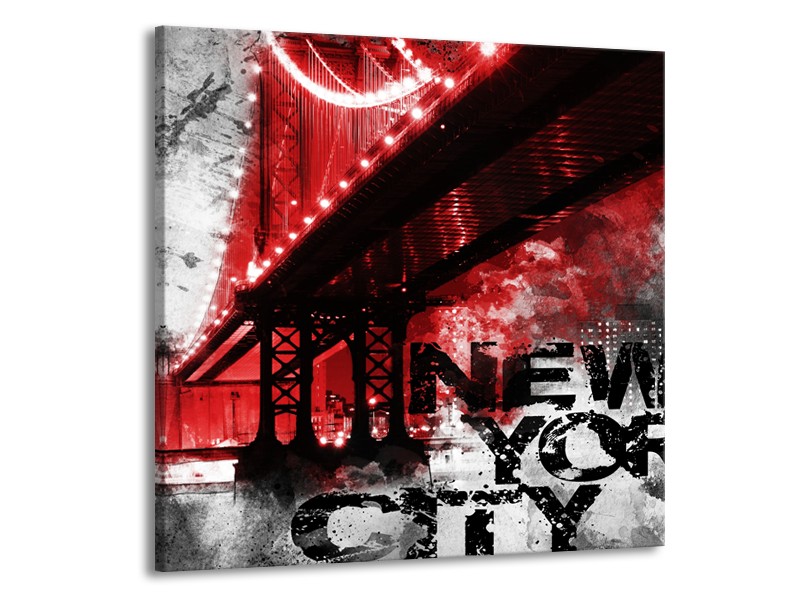 Canvas Schilderij New York, Brug | Rood, Zwart, Wit | 50x50cm 1Luik