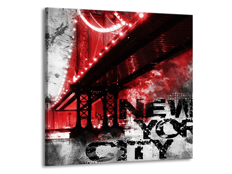 Glasschilderij New York, Brug | Rood, Zwart, Wit | 70x70cm 1Luik