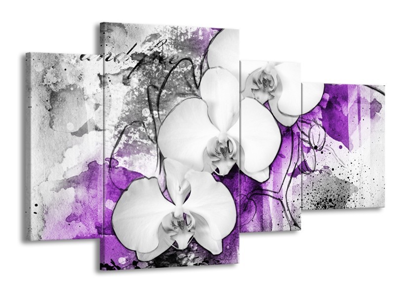 Glasschilderij Bloem, Orchidee | Grijs, Paars, Wit | 120x75cm 4Luik