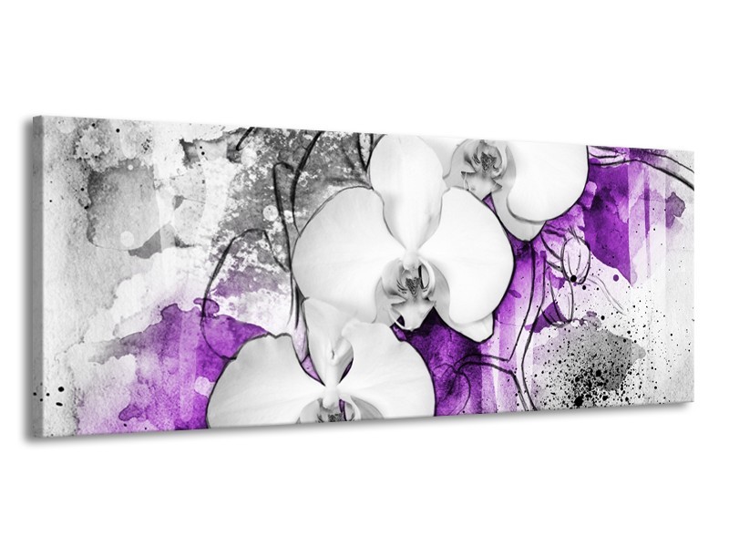 Glasschilderij Bloem, Orchidee | Grijs, Paars, Wit | 145x58cm 1Luik