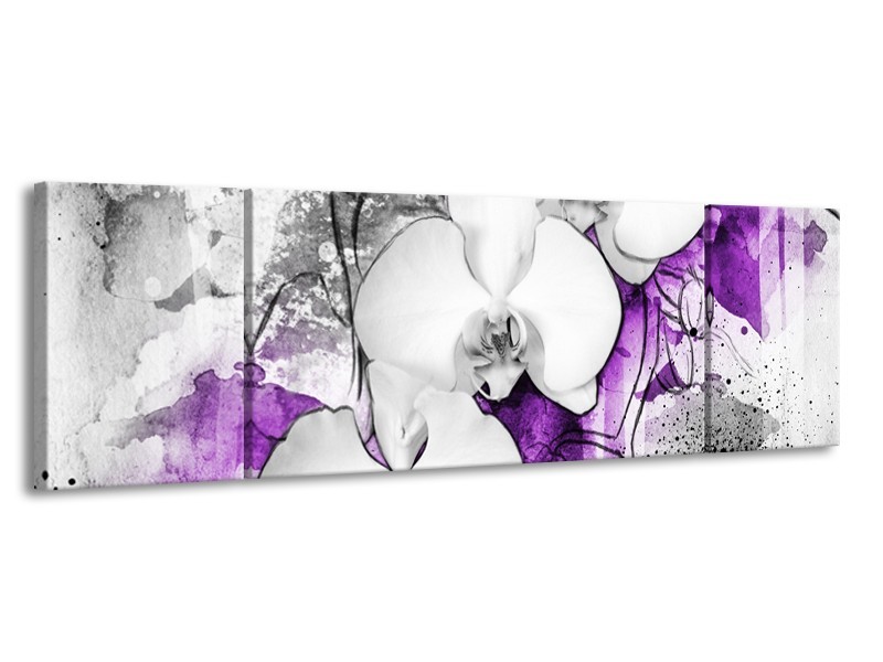 Glasschilderij Bloem, Orchidee | Grijs, Paars, Wit | 170x50cm 3Luik