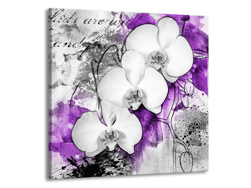 Glasschilderij Bloem, Orchidee | Grijs, Paars, Wit | 50x50cm 1Luik